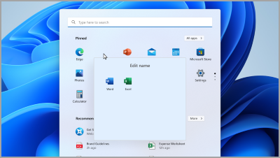 Uporządkuj przypięte aplikacje Start w folderach.